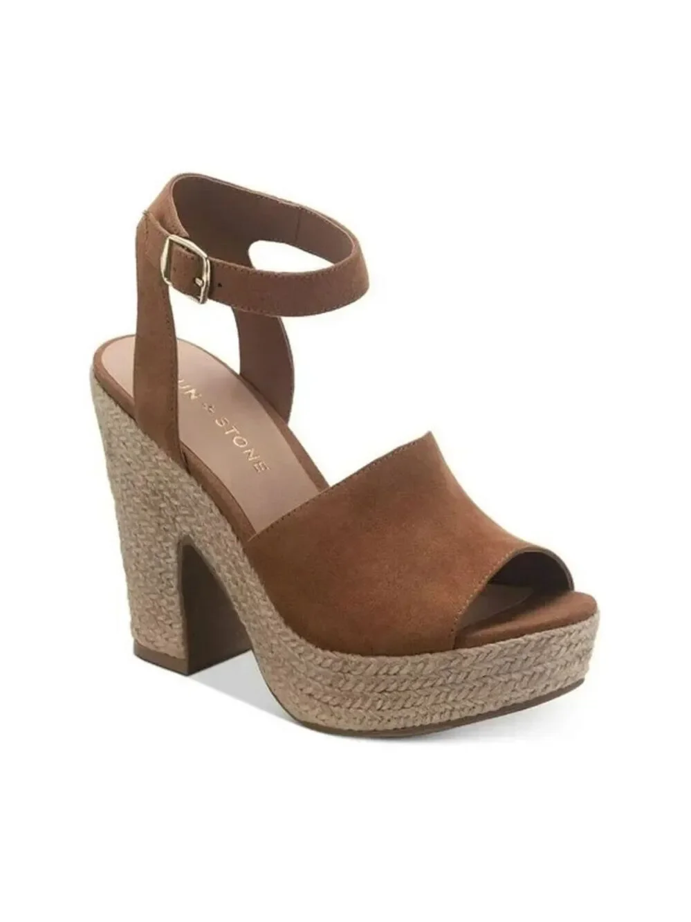 Sun & Stone Micro Suede Cognac Brown Retro Espadrille Platform Sandals 10 M